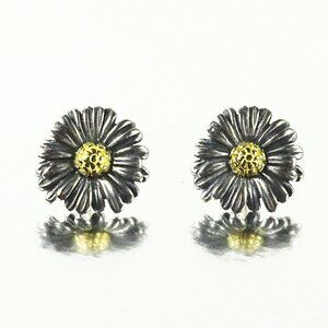 LAGOS HTF Daisy Collection Sterling Silver 750K Yellow Gold  Stud Earrings
